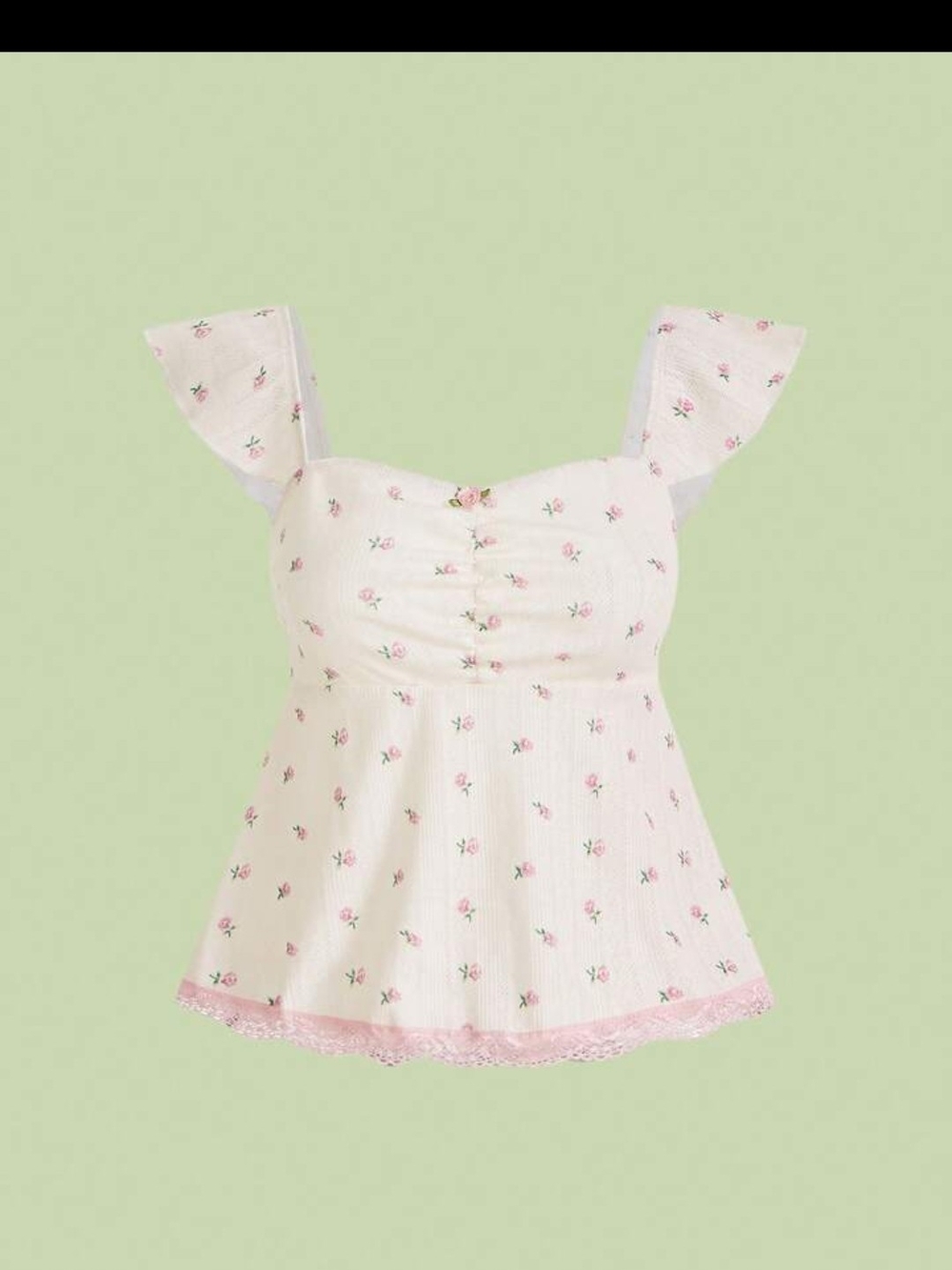 ROMWE Pink Floral Ruffle Strap Sweetheart Camisole